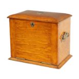 A LATE 19TH CENTURY OAK FALL FRONT FITTED STATIONARY BOX