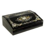 A GOOD 19TH CENTURY EBONISED, MOTHER-OF-PEARL AND ABALONE INLAID FALL FRONT WRITING SLOPE
