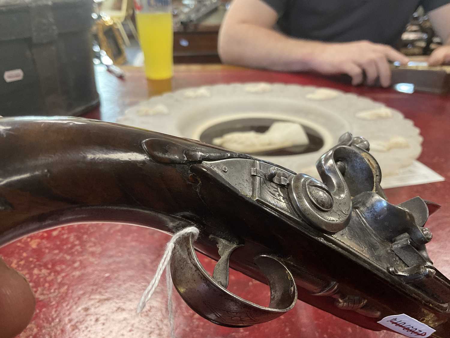 A PAIR OF 18TH CENTURY SILVER-MOUNTED ENGLISH FLINTLOCK PISTOLS BY BARBAR, LONDON. - Image 16 of 17