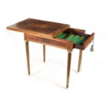 A 19TH CENTURY FRENCH MARQUETRY FIGURED ROSEWOOD AND KINGWOOD GAMES TABLE
