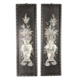 A PAIR OF LATE 19TH CENTURY CHINESE HARDWOOD ABLONE AND MOTHER-OF-PEARL INLAID WALL PLAQUES