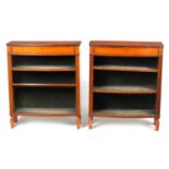 A FINE PAIR OF GEORGE III FIGURED SATINWOOD AND KINGWOOD CROSS-BANDED BOW-FRONT OPEN BOOKCASES