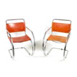 A MATCHED PAIR OF 20TH CENTURY LUDWIG MIES VAN DER ROHE MR20 TAN LEATHER AND CHROME ARMCHAIRS