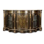 A 19TH CENTURY FRENCH EBONISED AND BOULLEWORK SERPENTINE CREDENZA