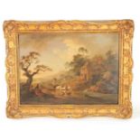 ATT. PETER LA CAVE. A 19TH CENTURY OIL ON PANEL A COUNTRY COTTAGE SCENE