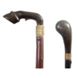 A LATE 19THCENTURY HORN HANDLED WALKING STICK AND ANOTHER