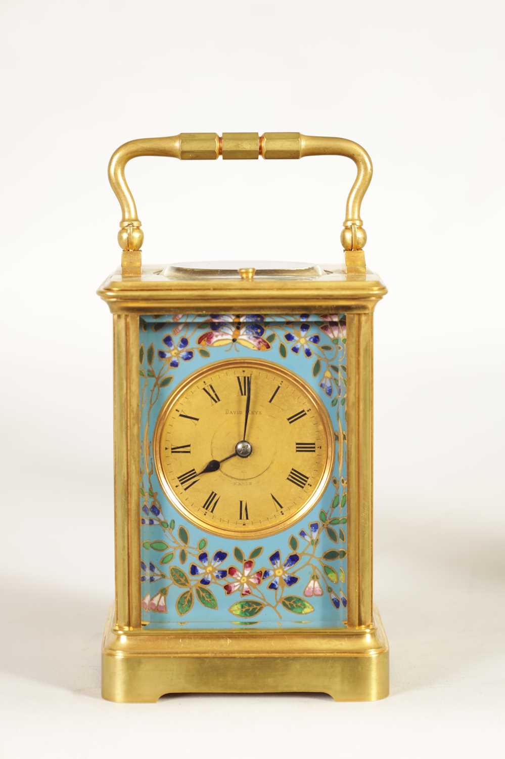A LATE 19TH CENTURY FRENCH GILT BRASS AND CLOISONNE ENAMEL REPEATING CARRIGE CLOCK - Image 3 of 9