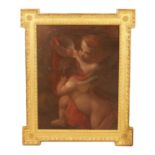 A 17TH CENTURY STYLE FLEMISH SCHOOL OIL ON CANVAS DEPICTING TWO WINGED CHERUBS