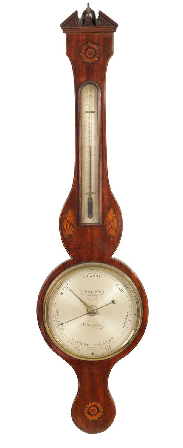 C. OREGGIO, NOTTINGHAM. A GEORGE III SHELL INLAID WHEEL BAROMETER