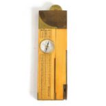 A LEATHER CASED BOXWOOD AND BRASS INCLINOMETER LEVEL