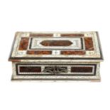 AN 18TH CENTURY INDO PORTUGUESE TORTOISE SHELL AND IVORY VENEERED CASKET