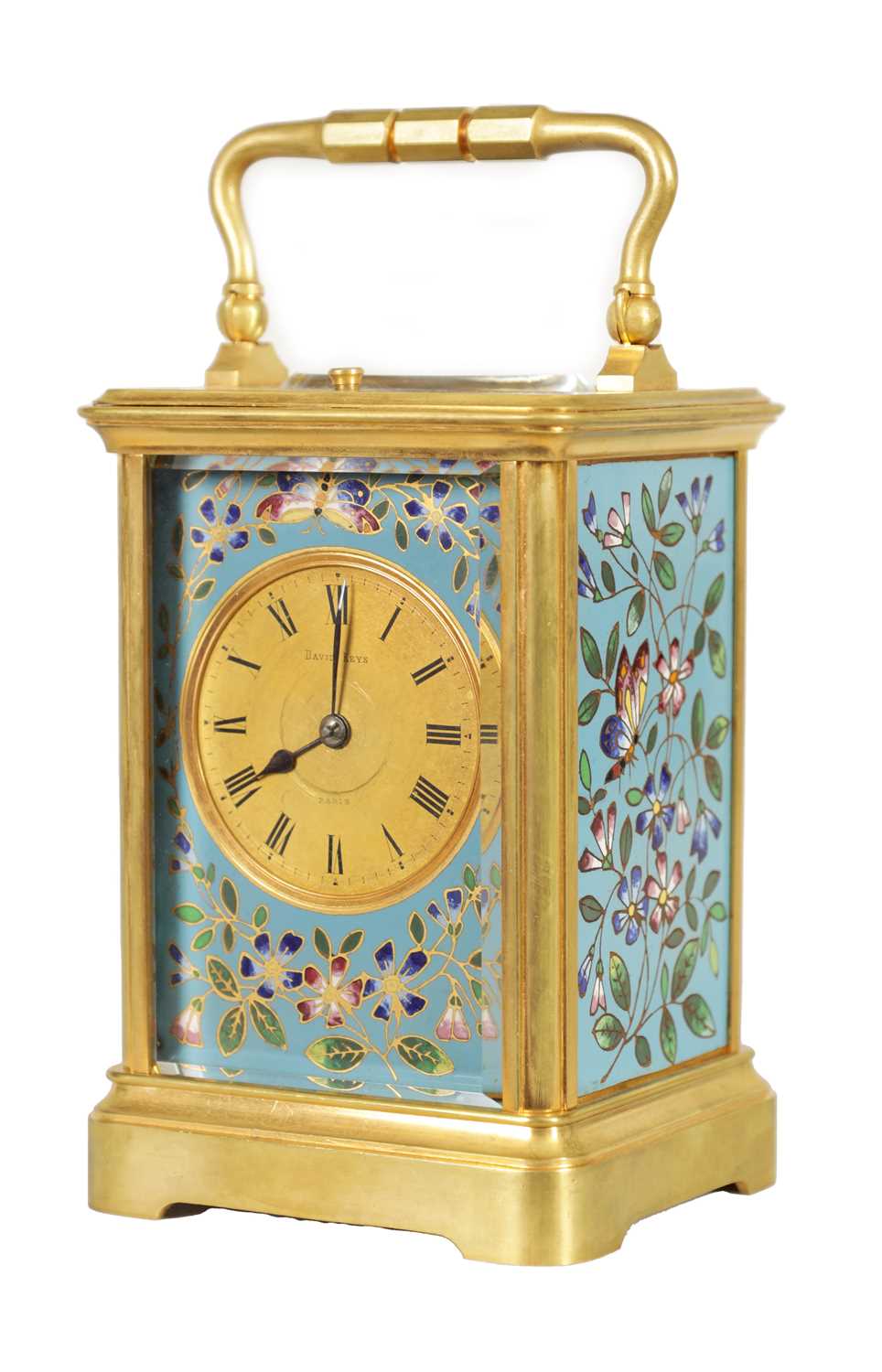 A LATE 19TH CENTURY FRENCH GILT BRASS AND CLOISONNE ENAMEL REPEATING CARRIGE CLOCK