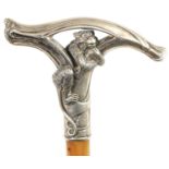 A FINE LATE 19TH CENTURY ART NOUVEAU STYLE RHINOCEROS HORN SILVER MOUNTED WALKING CANE