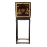 A GOOD 19TH CENTURY LACQUERWORK CHINOISERIE DECORATED CABINET ON STAND