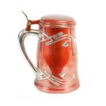 AN AMERICAN ART NOUVEAU STERLING SILVER AND METAL LIDDED TANKARD