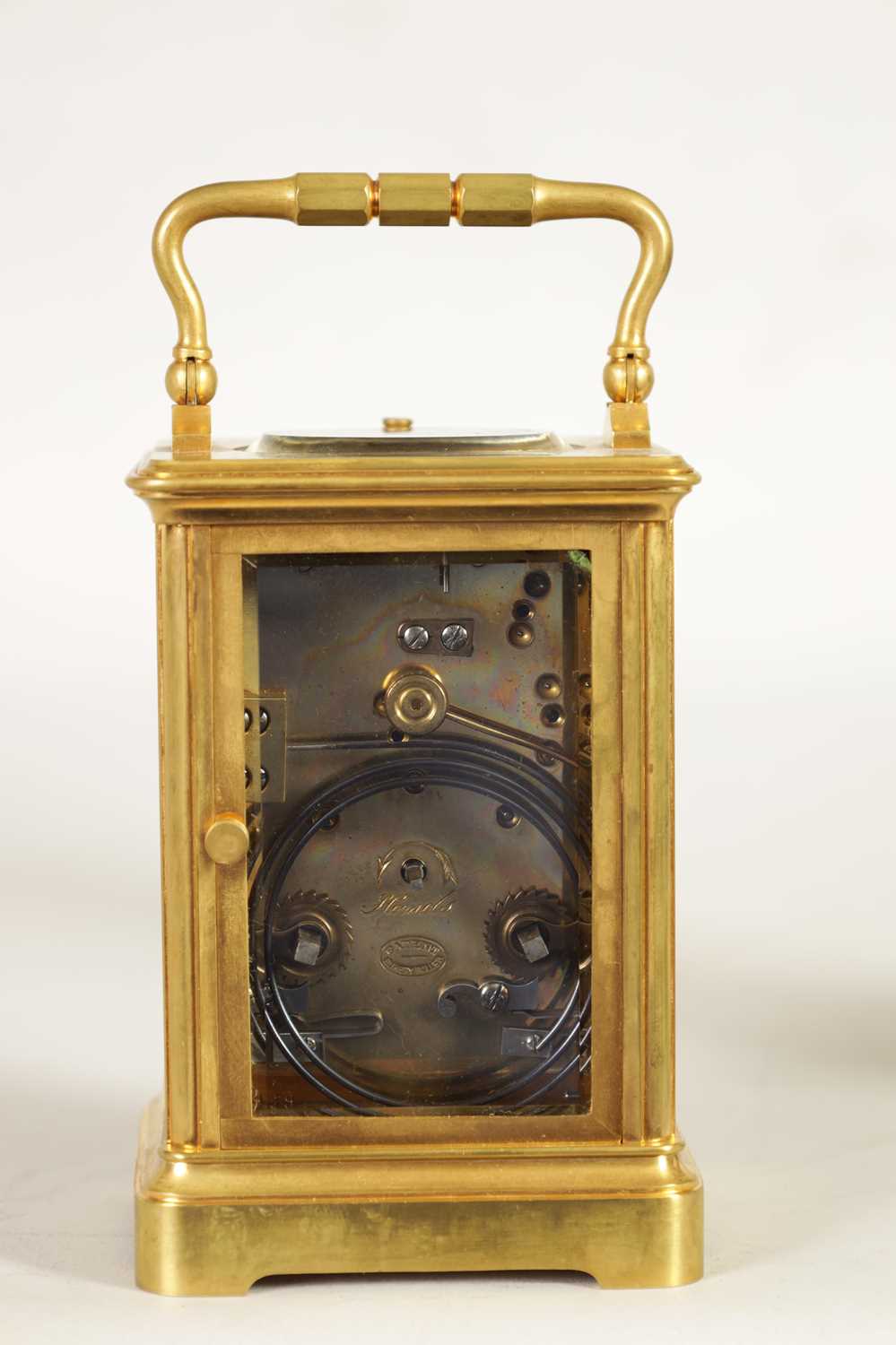 A LATE 19TH CENTURY FRENCH GILT BRASS AND CLOISONNE ENAMEL REPEATING CARRIGE CLOCK - Image 7 of 9