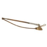 AN EARLY 19TH CENTURY CAUCASIAN SILVER NIELLO AND LEATHER-BOUND FOLDING RIDING CROP