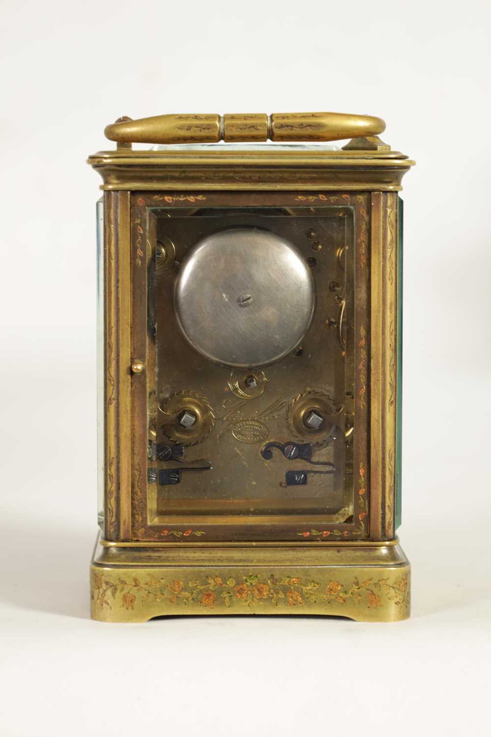 JAPY FRERES. A LATE 19TH CENTURY FRENCH ENGRAVED STRIKING CARRIAGE CLOCK - Image 10 of 13