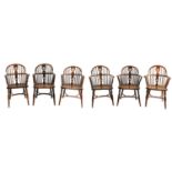 A MATCHED SET OF SIX 19TH CENTURY YEW-WOOD LOW BACK WINDSOR CHAIRS