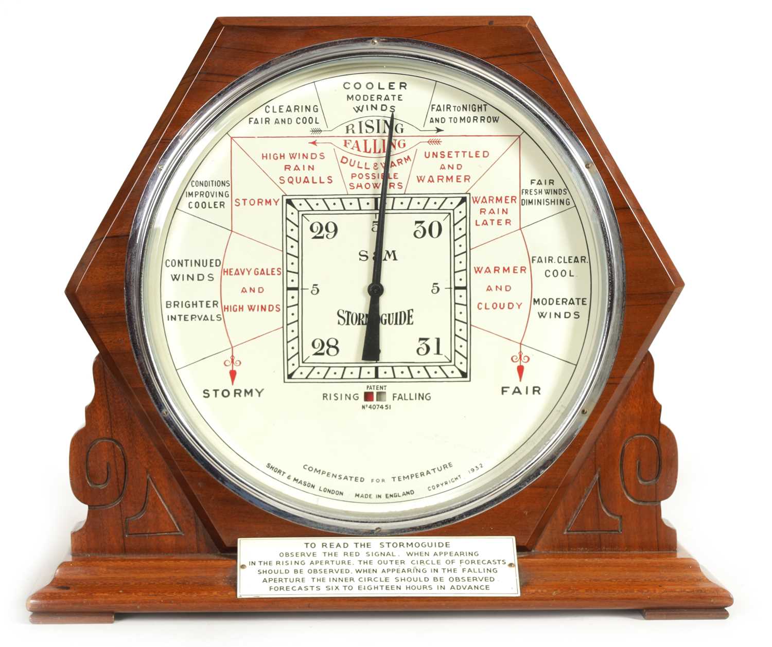 A 1930’S SHORT & MASON WALNUT CASED STORMOGUIDE BAROMETER