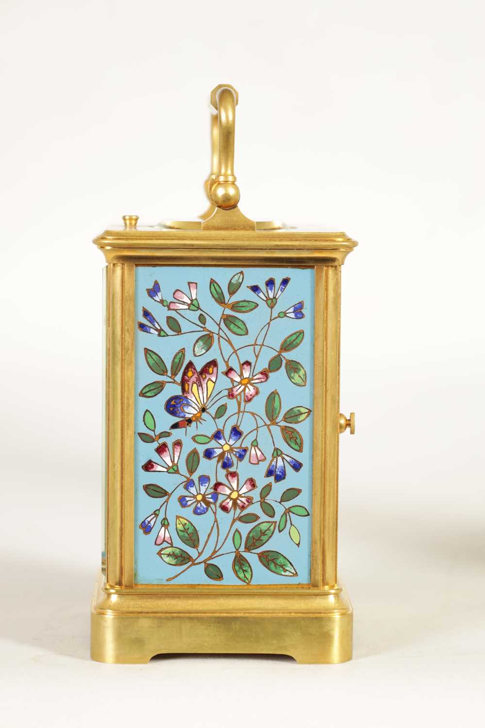 A LATE 19TH CENTURY FRENCH GILT BRASS AND CLOISONNE ENAMEL REPEATING CARRIGE CLOCK - Image 4 of 9