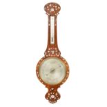 A 19TH CENTURY MOTHER-OF-PEARL INLAID ROSEWOOD WHEEL BAROMETER