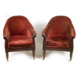A GOOD PAIR OF LATE REGENCY MAHOGANY UPHOLSTERED LIBRARY CHAIRS