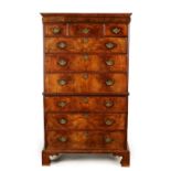 A GOOD QUEEN ANNE FIGURED WALNUT CHEST ON CHEST OF SMALL SIZE