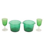 A PAIR OF LATE GEORGIAN BRISTOL GREEN WINE RINSERS AND LATER GLASSES