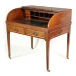 A GEORGE III INLAID MAHOGANY COUNTRY HOUSE TAMBOUR FRONT DESK STAMPED AND RETAILED BY EDWARD & ROBER