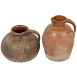 TWO EARLY CONTINENTAL TERRACOTTA POTTERY JUGS