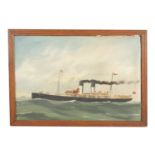 A J JANSEN. AN EARLY 20TH CENTURY OIL ON CANVAS OF A STEAM LINER