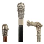 THREE LATE 19TH CENTURY SILVER METAL MOUNTED WALKING CANES