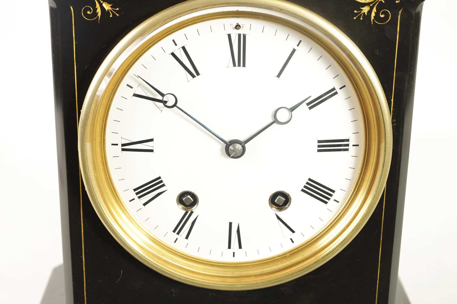 A LATE 19TH CENTURY QUARTER CHIMING BLACK SLATE MARBLE MANTEL CLOCK - Image 3 of 7