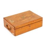 A 19TH CENTURY HONEY COLOURED OAK CUTLERY BOX