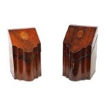 A MATCHED PAIR OF GEORGIAN INLAID MAHOGANY KNIFE BOXES