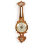 C. RHODES, BRADFORD. A 19TH CENTURY MOTHER-OF PEARL INLAID ROSEWOOD WHEEL BAROMETER