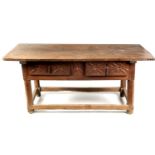 A 17TH CENTURY SPANISH OAK REFECTORY/SERVING TABLE
