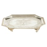 A GEORGE III SILVER RECTANGULAR CARD TRAY