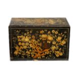 A 19TH CENTURY FRENCH LACQUER WORK LIDDED DECANTER BOX