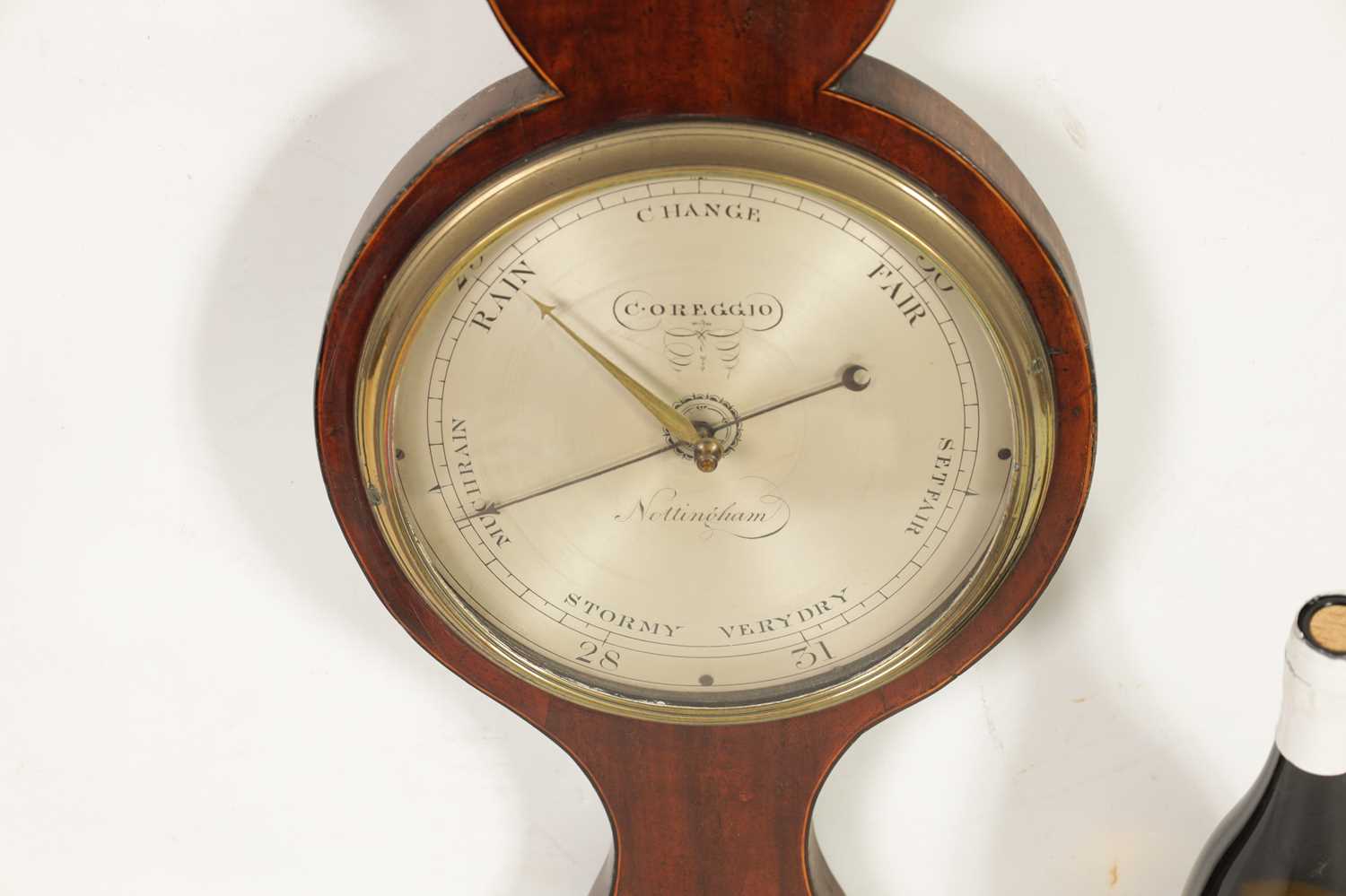 C. OREGGIO, NOTTINGHAM. A GEORGE III SHELL INLAID WHEEL BAROMETER - Image 3 of 6