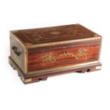 AN 18TH/EARLY 19TH CENTURY BRASS INLAID ANGLO INDIAN HARDWOOD FITTED BOX