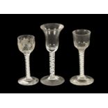 A COLLECTION OF THREE 18TH CENTURY AIR TWIST WINE GLASSES