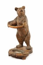 A GOOD 19TH CENTURY CARVED LINDEN WOOD BLACK FOREST BEAR STICK STAND OF UNUSUALLY LARGE SIZE