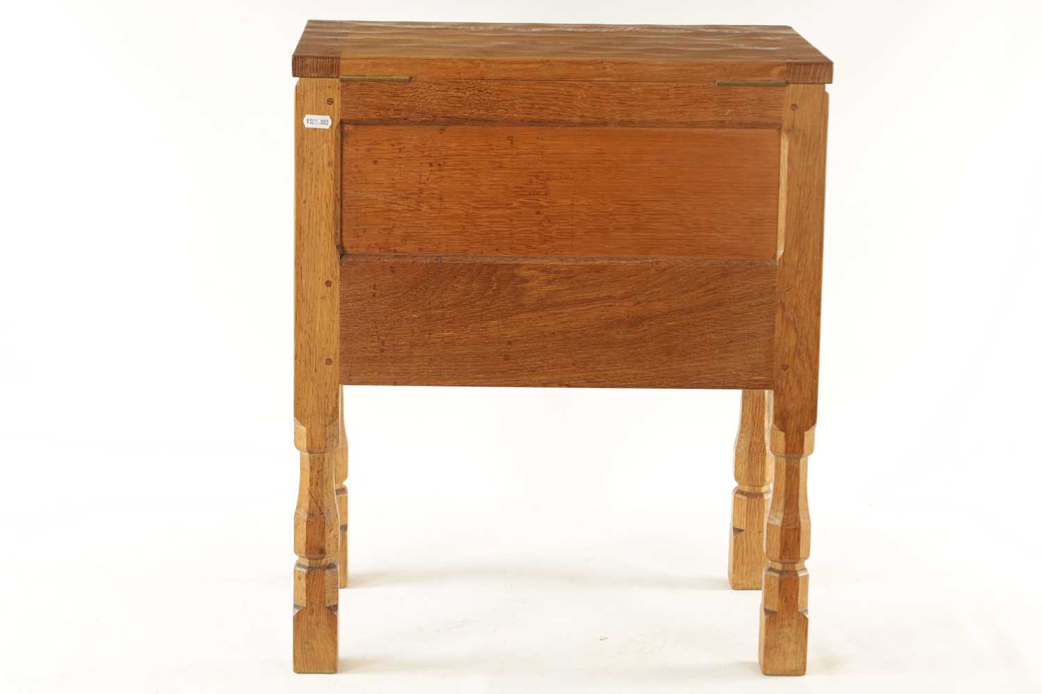 A ROBERT 'MOUSEMAN' THOMPSON JOINED ADZED LIGHT OAK SEWING BOX/SIDE CABINET - Image 8 of 11