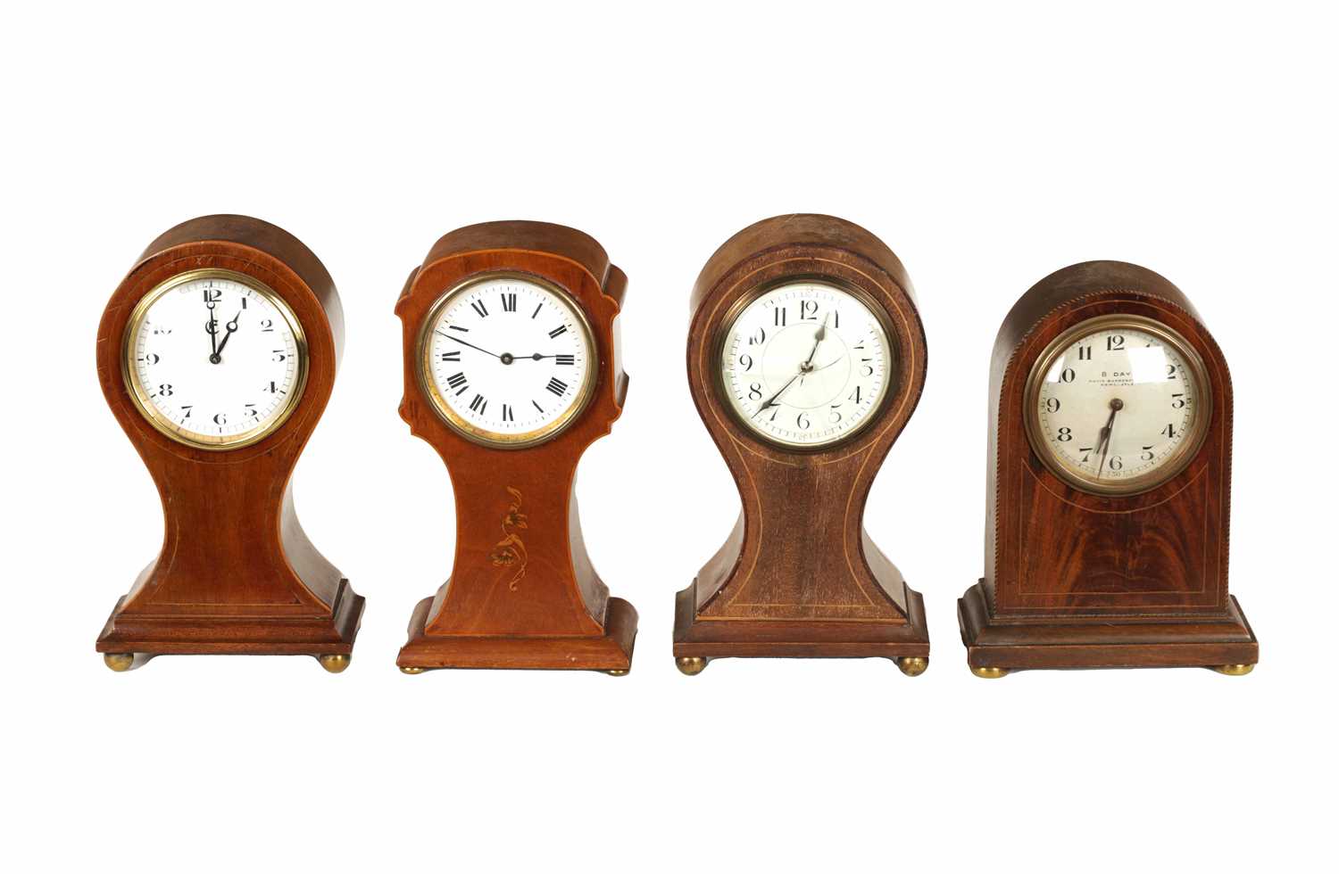 A COLLECTION OF FOUR EDWARDIAN INALID MAHOGANY MANTEL CLOCKS