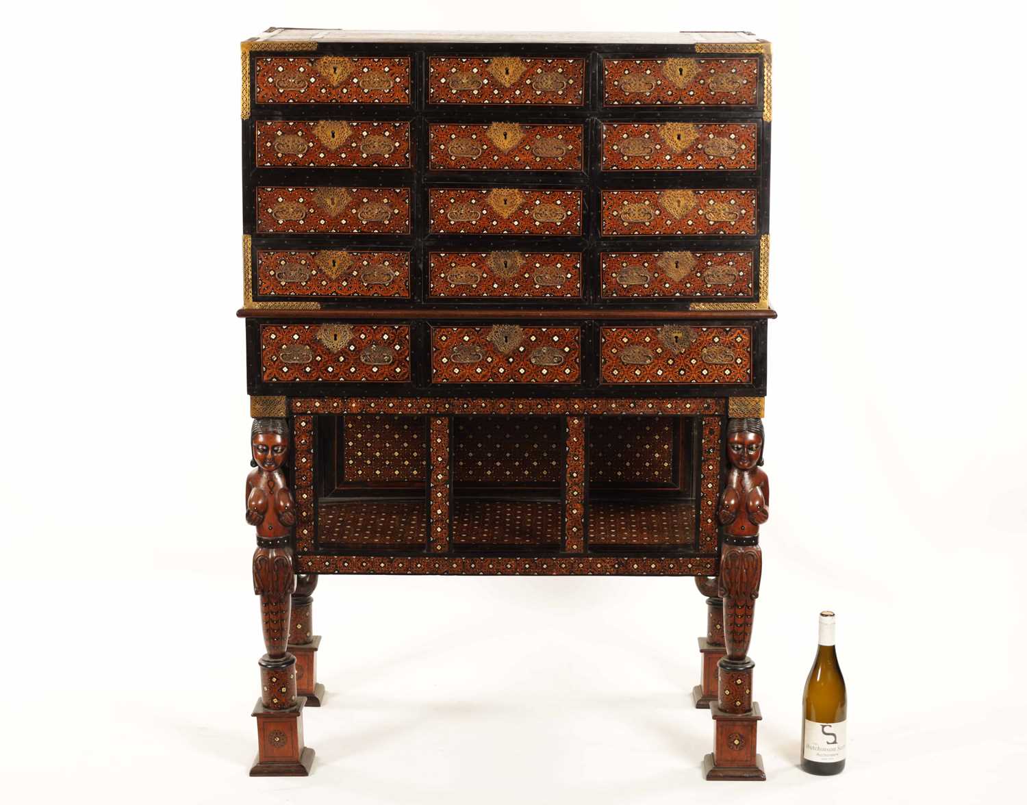 AN IMPORTANT LATE 17TH CENTURY INDO-PORTUGUESE IVORY INLAID PADOUCK AND EBONY COLLECTORS CABINET ON - Image 2 of 16
