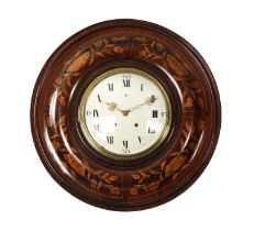 A LARGE LATE 18TH CENTURY FRENCH INLAID VERGE QUARTER CHIMING WALL CLOCK