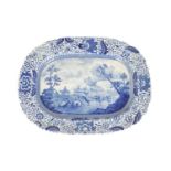 AN EARLY 19TH CENTURY BLUE AND WHITE DURHAM OX MEAT PLATE