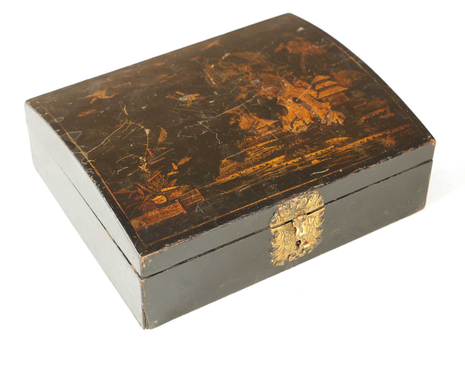 AN 18TH CENTURY DOMED TOPPED LACQUERED BOX